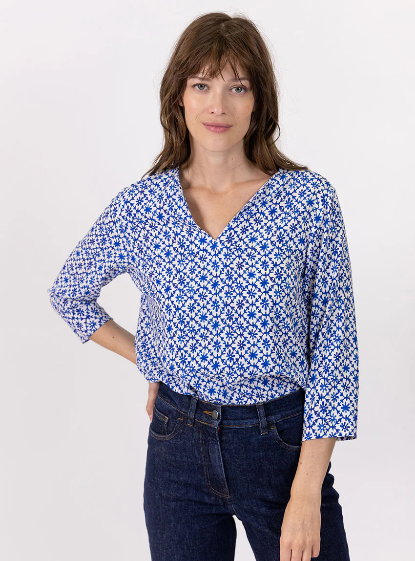 Blouse femme viscose bleu grec