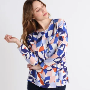 Blouse femme imprimé 100% viscose bleu élégant