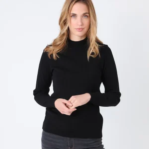 Pull chaussette femme col cheminee laine mérinos Noir