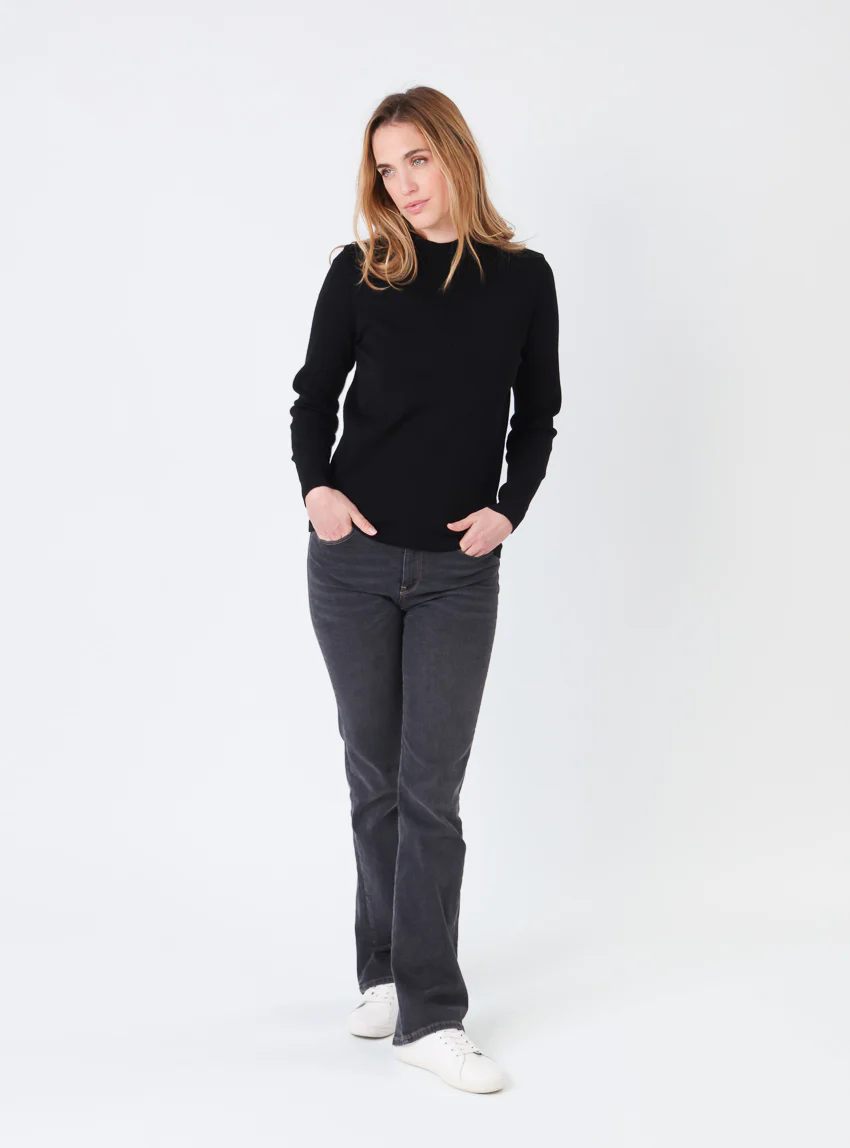 Pull chaussette femme col cheminee laine mérinos Noir