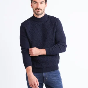 Pull homme en laine mérinos bleu marine