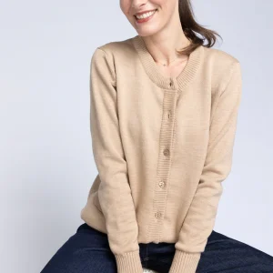 Cardigan femme en laine jersey épais Beige Chaud