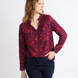 Blouse femme en viscose chaude floral violine