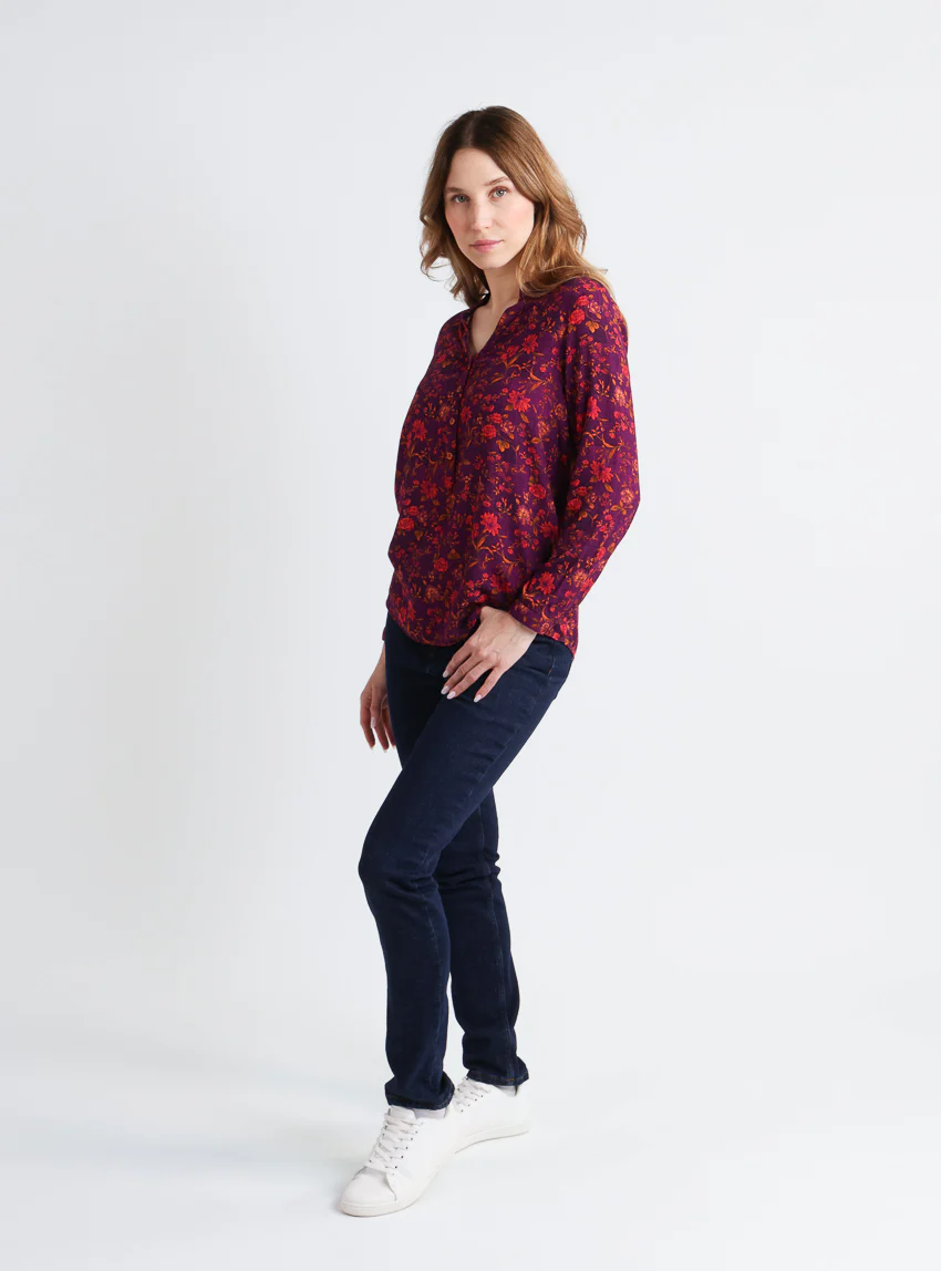 Blouse femme en viscose chaude floral violine