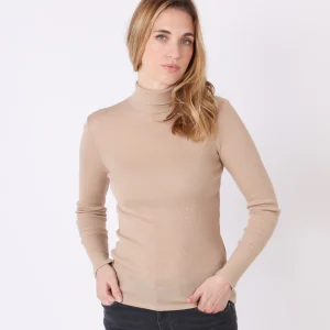 Pull chaussette col roulé laine et soie beige