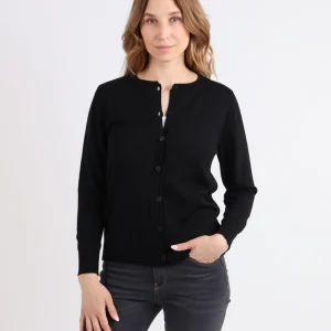 Cardigan femme en laine mérinos noir