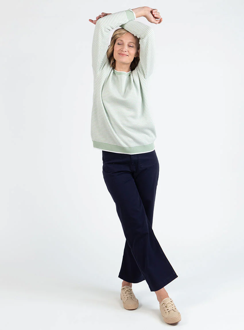 Pull femme bicolore en coton vert amande – Image 6