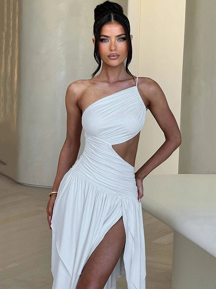 Robe asymétrique fendue à une épaule