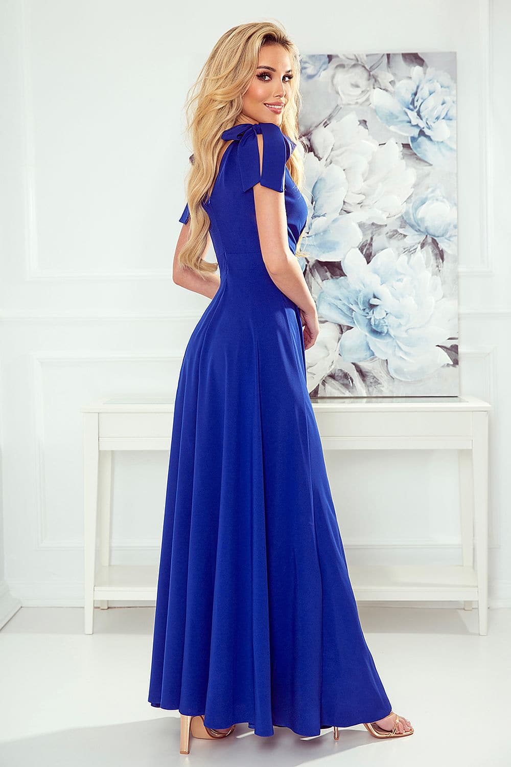 Robe de soirée chic bleue longue sans manches