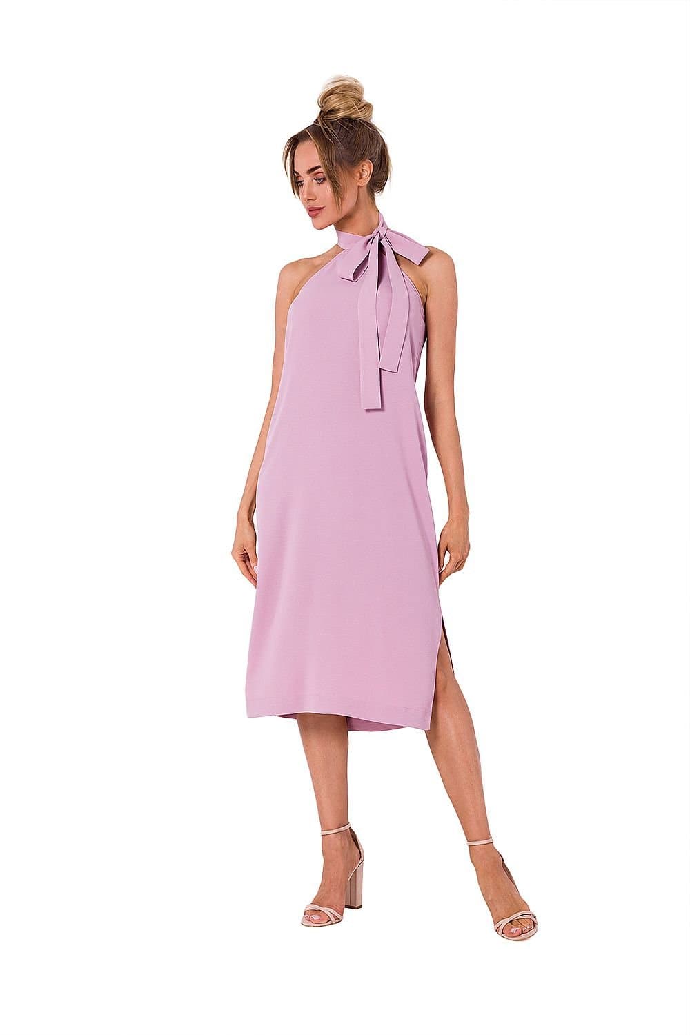 Robe cocktail rose midi sans manches