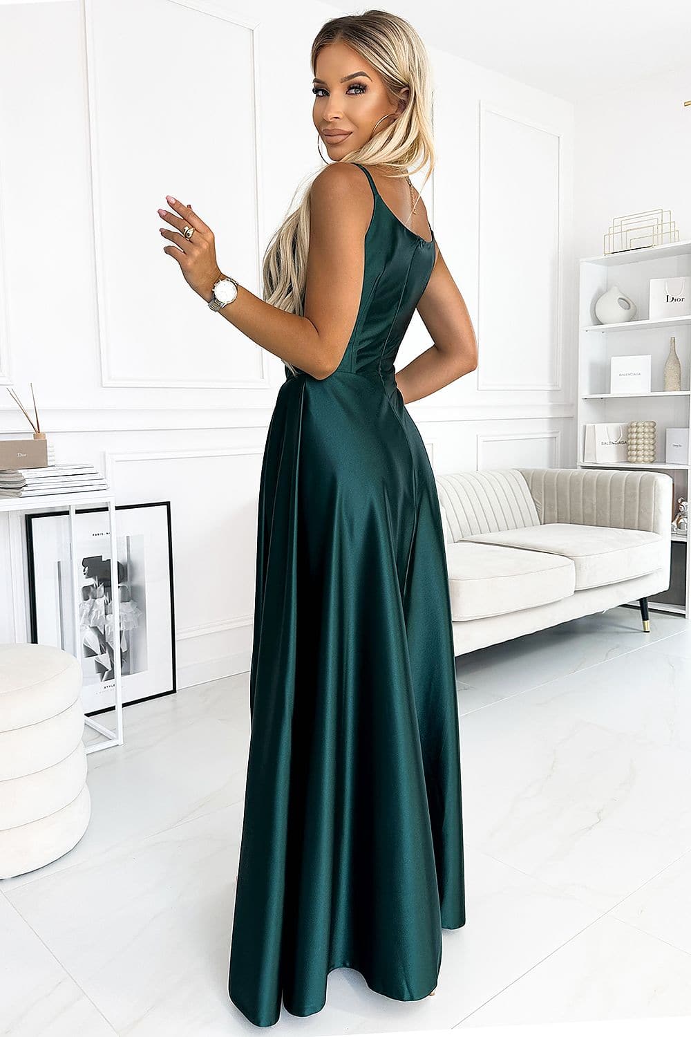Robe de soirée chic verte longue