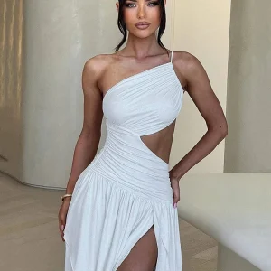 Robe asymétrique fendue à une épaule